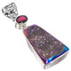 925 Sterling Garnet Titanium Agate Sparkling Druzy Drusy Pendant, 2 3/4"