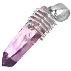 925 Silver Sparkling Purple Amethyst Point Sterling Drop Pendant, 1 1/2"