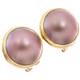 925 Silver Large Mauve Mabe Pearl Vermeil Gold Plated Omega Post Earrings 13/16"
