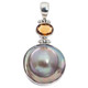925 Silver Natural Citrine South Sea Cultured Blister Mabe Pearl Pendant, 1 3/4"