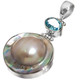 925 Silver Blue Topaz South Sea Cultured Blister Mabe Pearl Pendant, 1 3/4"