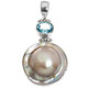 925 Silver Blue Topaz South Sea Cultured Blister Mabe Pearl Pendant, 1 3/4"