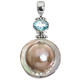 925 Silver Blue Topaz South Sea Cultured Blister Mabe Pearl Pendant, 1 3/4"