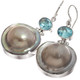 925 Silver South Sea Blister Mabe Pearl Blue Topaz Sterling Earrings, 1 1/4"