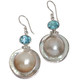 925 Silver South Sea Blister Mabe Pearl Blue Topaz Sterling Earrings, 1 1/4"