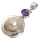 925 Silver Purple Amethyst South Sea Cultured Blister Mabe Pearl Pendant, 1 3/4"