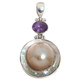 925 Silver Purple Amethyst South Sea Cultured Blister Mabe Pearl Pendant, 1 3/4"