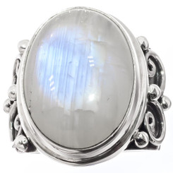 925 Silver Bold Genuine Blue Iridescent Moonstone Gem Sterling Ring