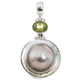 925 Silver Natural Peridot South Sea Cultured Blister Mabe Pearl Pendant, 1 3/4"