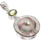 925 Silver Natural Peridot South Sea Cultured Blister Mabe Pearl Pendant, 1 3/4"