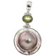 925 Silver Natural Peridot South Sea Cultured Blister Mabe Pearl Pendant, 1 3/4"