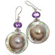 925 Silver South Sea Cultured Blister Mabe Pearl Amethyst Earrings, 1 1/4"