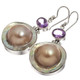 925 Silver South Sea Cultured Blister Mabe Pearl Amethyst Earrings, 1 1/4"