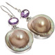 925 Silver South Sea Cultured Blister Mabe Pearl Amethyst Earrings, 1 1/4"