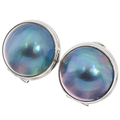 925 Silver Huge 18mm South Sea Blue Mabe Pearl Omega Post Earrings, 13/16"