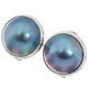 925 Silver Huge 18mm South Sea Blue Mabe Pearl Omega Post Earrings, 13/16"