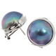 925 Silver Huge 18mm South Sea Blue Mabe Pearl Omega Post Earrings, 13/16"
