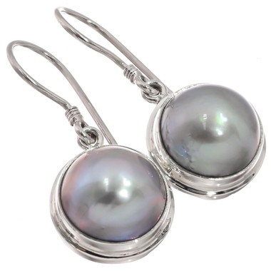 925 Silver Iridescent Luster South Sea Cultured Gray Mabe Pearl Earrings, 5/8"