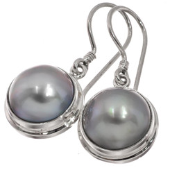 925 Silver Iridescent Luster South Sea Cultured Gray Mabe Pearl Earrings, 5/8"