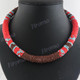Glass Seed Beads African 18" Coral Red Brown Necklace