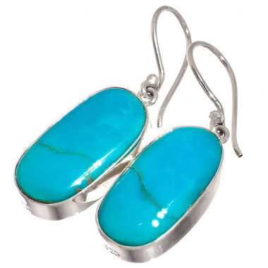 925 Silver Genuine Blue Persian Turquoise Sterling Dangle Drop Earrings, 7/8"