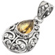 925 Silver Pear Teardrop Yellow Citrine Scroll Filigree Sterling Pendant, 1 1/4"