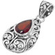 925 Silver Pear Teardrop Red Garnet Scroll Filigree Sterling Pendant, 1 1/4"
