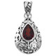 925 Silver Pear Teardrop Red Garnet Scroll Filigree Sterling Pendant, 1 1/4"