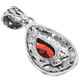 925 Silver Pear Teardrop Red Garnet Scroll Filigree Sterling Pendant, 1 1/4"