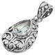 925 Silver Pear Teardrop Blue Topaz Scroll Filigree Sterling Pendant, 1 1/4"