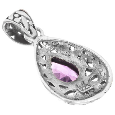 925 Silver Pear Teardrop Amethyst Scroll Filigree Sterling Pendant, 1 1/4"