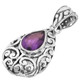 925 Silver Pear Teardrop Amethyst Scroll Filigree Sterling Pendant, 1 1/4"