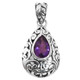 925 Silver Pear Teardrop Amethyst Scroll Filigree Sterling Pendant, 1 1/4"