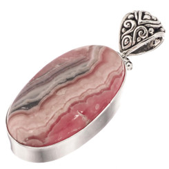 925 Silver Genuine Argentina Rhodochrosite Handmade Sterling Pendant, 1 5/8"