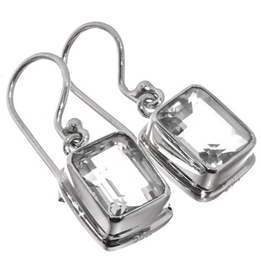 925 Silver Emerald Cut Crystal Quartz Sterling Earrings, 1"