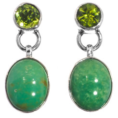 925 Silver Dainty Peridot Natural Turquoise Pear Sterling Stud Earrings, 0.8"