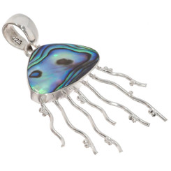 925 Silver Jellyfish New Zealand Paua Abalone Shell Sterling Pendant, 1 3/4"