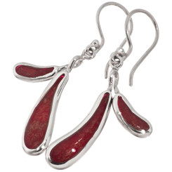 925 Silver Genuine Red Coral Petal Sterling Drop Earrings, 3/4"