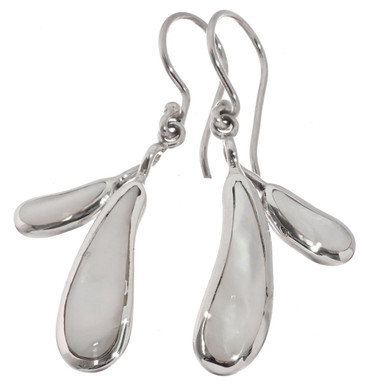 925 Silver Genuine White Mother Of pearl Petal Sterling Drop Earrings, 3/4"