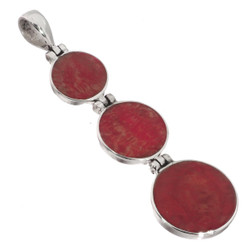 925 Silver Triple Cascading Natural Red Sponge Coral Sterling Pendant, 1 3/4"