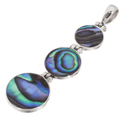 925 Silver Triple Cascading Paua Abalone Shell Sterling Pendant, 1 3/4"