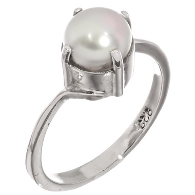 925 Silver White Freshwater Button Cultured Pearl Sterling Stacking Ring
