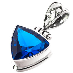925 Silver 5ct Trillion Deep Royal Blue Quartz Sterling Pendant, 1"