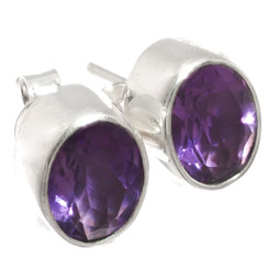 925 Silver Dainty Purple Natural Amethyst Sterling Post Stud Earrings, 3/8"