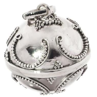 925 Silver Large Harmony Ball Chime Round Bali Handmade Sterling Pendant, 1"