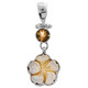 925 Silver Mother Of Pearl Shell Flower Citrine Sterling Pendant, 1 5/8"