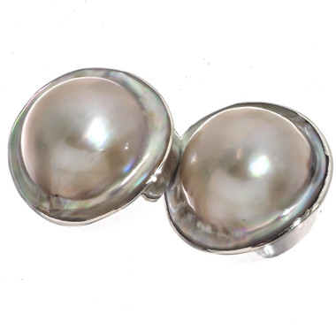 925 Sterling Silver Mabe Pearl In Shell Clip-On Earrings