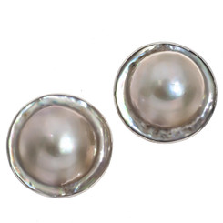 925 Sterling Silver Mabe Pearl In Shell Clip-On Earrings