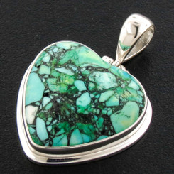 925 Silver Heart Brechiated Turquoise Sterling Pendant, 1 3/8"