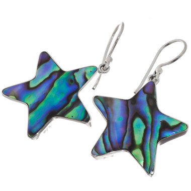 925 Silver Sterling Star Genuine A-grade Paua Abalone Shell Earrings, 1"